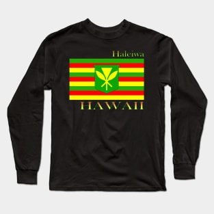 Haleiwa Hawaii Islands Hawaiian Flag Beach Long Sleeve T-Shirt